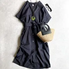 美品 マーガレットハウエル 23ss コットンシルクシャンブレーワンピース 紺