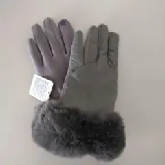 【未使用】グレー ファー付き手袋 タッチパネル対応