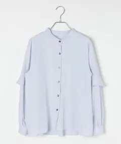 GLOBAL WORK フリルブラウス　Mサイズ　ブルー