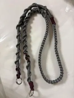 ハンドメイド スマホショルダーストラップ パラコード グレー×えんじ色