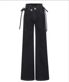 Ribbon Straight Flare Denim Pants ネイビー - メルカリ