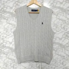 POLO RALPHLAUREN ニットベルト ケーブルニット Vネック M