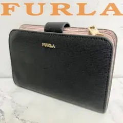 B880【人気】FURLA★二つ折り財布 カード 小銭 PVC 黒　ピンク