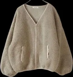 natural couture ノーカラージップボアジャケットブルゾン ベージュ