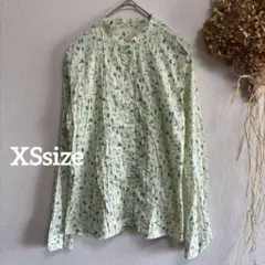 XS♪ レディース 総柄 ノーカラー シャツ 長袖 前ボタン イエロー