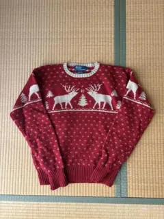 ポロラルフローレン ハンドニット　ノルディック柄　鹿　赤　セーター　90s
