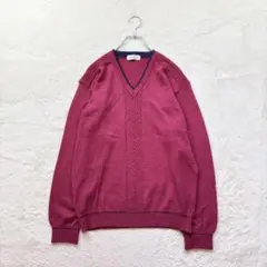 【ジェニファークラブ】L エンジ ニットプルオーバー Vネック カジュアル