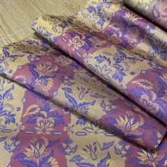 未仕立て　反物　名古屋　帯 金色 赤紫 花柄 シルク