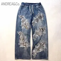 ANDREA&Co. デニムビジュー刺繍パンツ ライトブルー - メルカリ