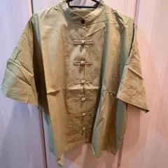 kutir チャイナボタン 半袖ブラウス カーキ