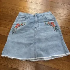 臨*)様 花柄刺繍デニムミニスカートライトブルー