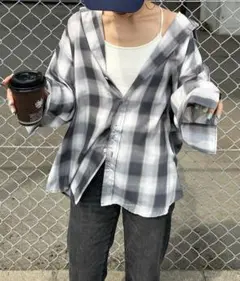 オンブレチェックオーバーサイズレギュラーカラーシャツ