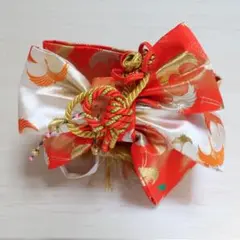 七五三 結び帯 作り帯 赤 金 鶴 祝着
