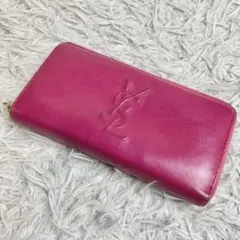 美品✨エンボスロゴ】イヴサンローラン ラウンドジップ バーガンディ 