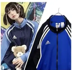 【あのちゃん着用‼️】 90s adidasトラックジャケット XL 黒 青 古着