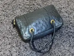 極上 美品 オーストリッチレザー ハンドバッグ 黒 本革レザー 冠婚葬祭にも！