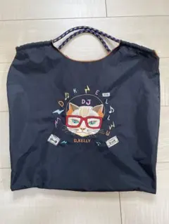 D.KELLY 猫 刺繍 エコバッグ ブラック