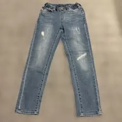 ライトブルー ダメージ加工 ストレートパンツ