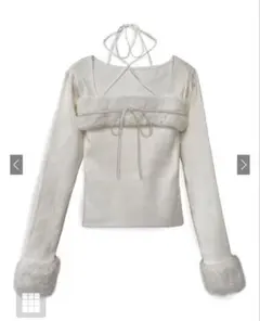 GRL ファーホルターネックリボンニットトップス アイボリー ru1387