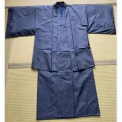 男物　大島紬　着物と羽織アンサンブル　藍色？グレー？　亀甲柄　和服　残り切れつき