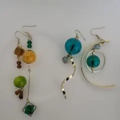 ピアスセット　大きめピアス　　ブルー　アースカラー　派手め