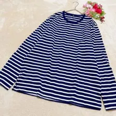 【UNIQLOユニクロ】クルーネック長袖ボーダーTシャツ 白ネイビーボーダーＸＬ