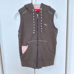 【PUMA】ノースリーブパーカー ジップアップ ブラウン