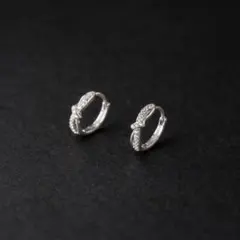 リボン シルバー ピアス フープピアス つけっぱなし 925 ⭐️ 入学式 結婚式