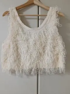 アイボリーフリンジベスト ボタン付き