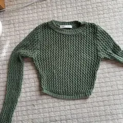 値下げ中　ZARA オリーブグリーン クロップドニット M