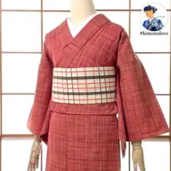 ウール着物 単衣 チェック柄 緋褪色 小柄さん 着物【未使用品】A-2651のサムネイル