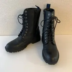 【Yosuke】ヨースケ ブラックレザー レースアップブーツ ジッパー