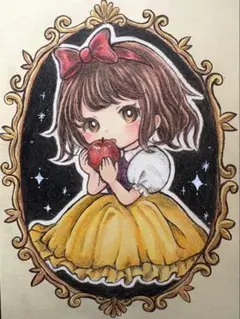 アナログイラスト ＊鏡の中のお姫様＊色鉛筆画＊手描きイラスト＊原画
