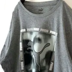プーマ PUMA ロゴ スクエア Tシャツ L グレー 灰色 古着