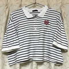 TipTop ショート丈 半袖ポロTシャツ フリーサイズ ボーダー柄 綿100％のサムネイル