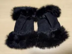 黒 ファー付き指だし手袋