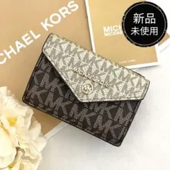 新品☆MICHAEL KORS 折り財布　ゴールド　シグネチャー 折り財布