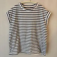 Tシャツ 【S】 ボーダー ホワイト ブラック フレンチスリーブ シンプル 半袖