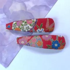 パッチンピン　和柄×赤　ヘアピン　２個