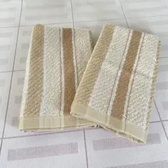 ウォッシュタオル ベージュ ストライプ 2枚セット