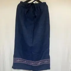 裾刺繍入り デニムロングスカート 綿100% ウエストゴム M〜L