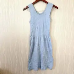 水色 ノースリーブ ワンピース 膝下ワンピース 膝丈 爽やか 涼しげ 春夏服