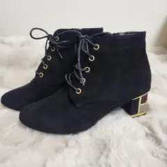 ブラックスエードレースアップショートブーツ