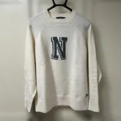 アイボリー N刺繍入りニットセーター 長袖