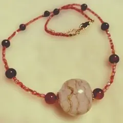 オリジナル　トンボ玉アクセサリー。手作りビーズネックレス オレンジブラウン