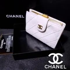 シャネル 折財布 キャビアスキン ビコローレ ホワイト 白 ココマーク