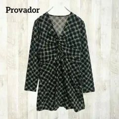 プロバドール 長袖チュニック ワンピース L 黒 ブラック チェック 伸縮性