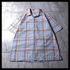 00s L.L.Bean ボックスシルエット 短丈 チェックシャツ 水色 M