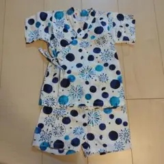 ベビー甚平 青と白の水玉模様 サイズ90 綿100%