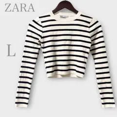 ★Spring様専用❤️ザラ　ボーダーショート丈ニット　ホワイト　ブラック　Ｌ